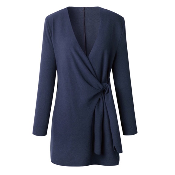 Fleece Tied Front Wrap Long Sleeve Sweater - Picture 3 of 5